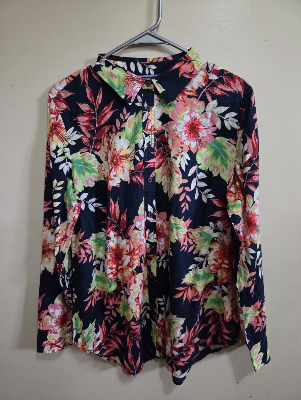 Talbots Women's Large Long Sleeve Button-up Shirt, Collared, Floral Print